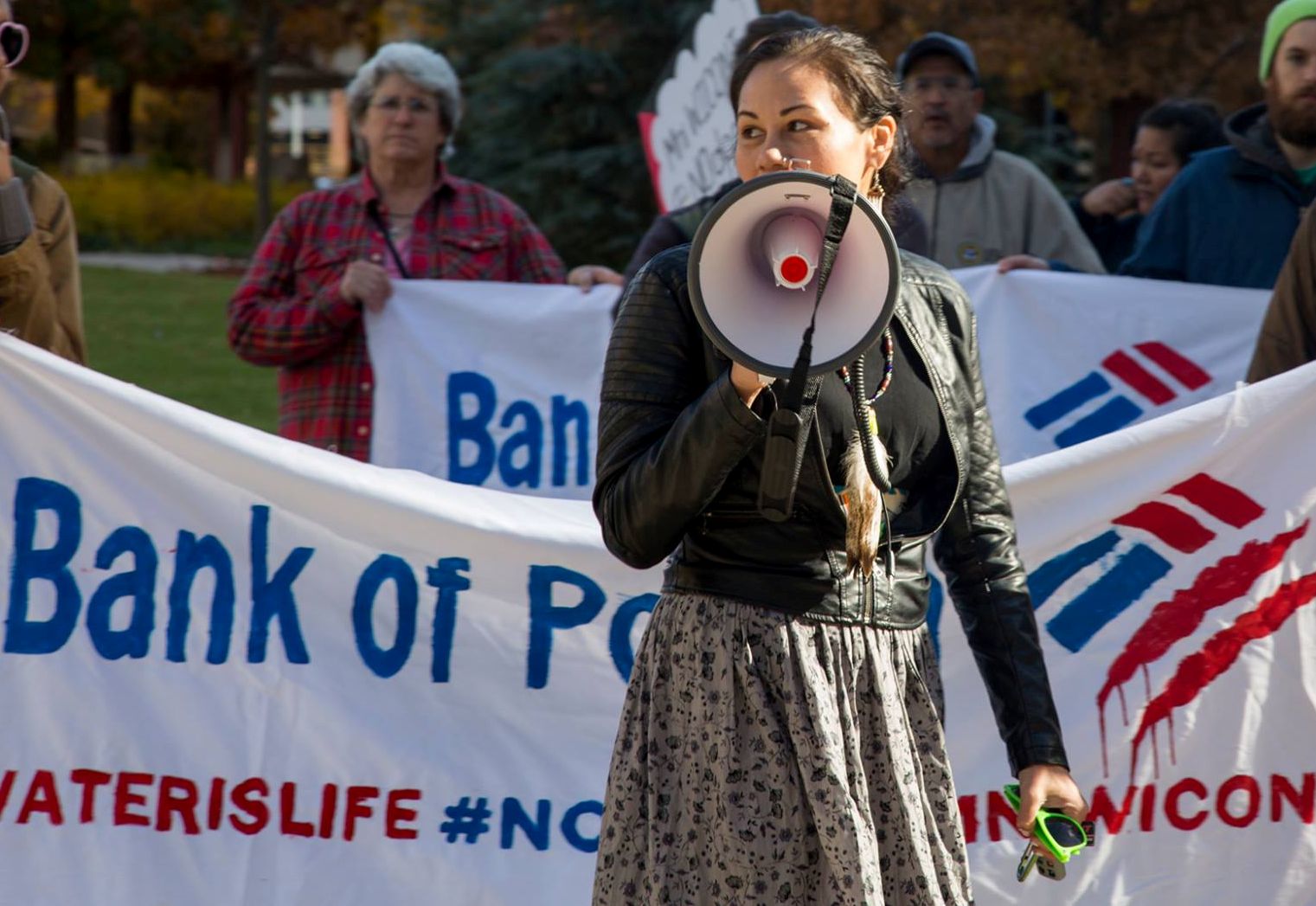 Ashley Nicole McCray leading the protest against Bank of America in Oklahoma City